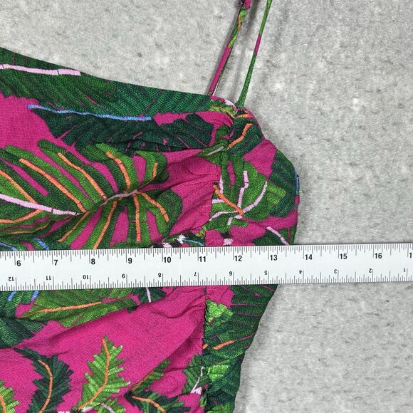 FARM RIO PINK/GREEN LEAVES ASYMMETRIC MIDI VISCOSE DRESS TROPICAL SIZE SMALL - Picture 9 of 15